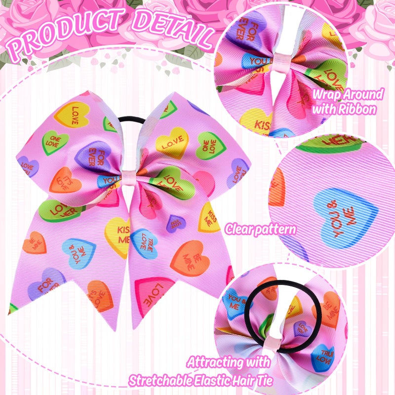 وولاين مجموعة ربطات شعر مزينة بـ 4 قطع من Whaline، مثالية لعيد الحب، بتصميمات رومانسية وطبعات قلوب، مصنوعة من شريط غروغرين، على شكل فيونكة وربطة شعر على شكل قلب حلوى، مناسبة للنساء، ومستلزمات أزياء أعياد الميلاد. - Image 3